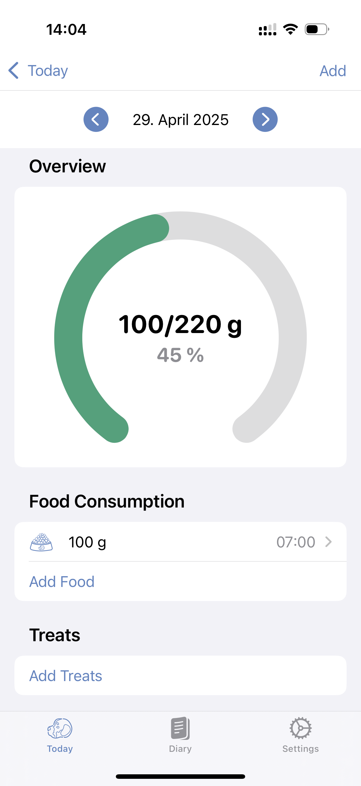 Dogtales food tracking screenshot