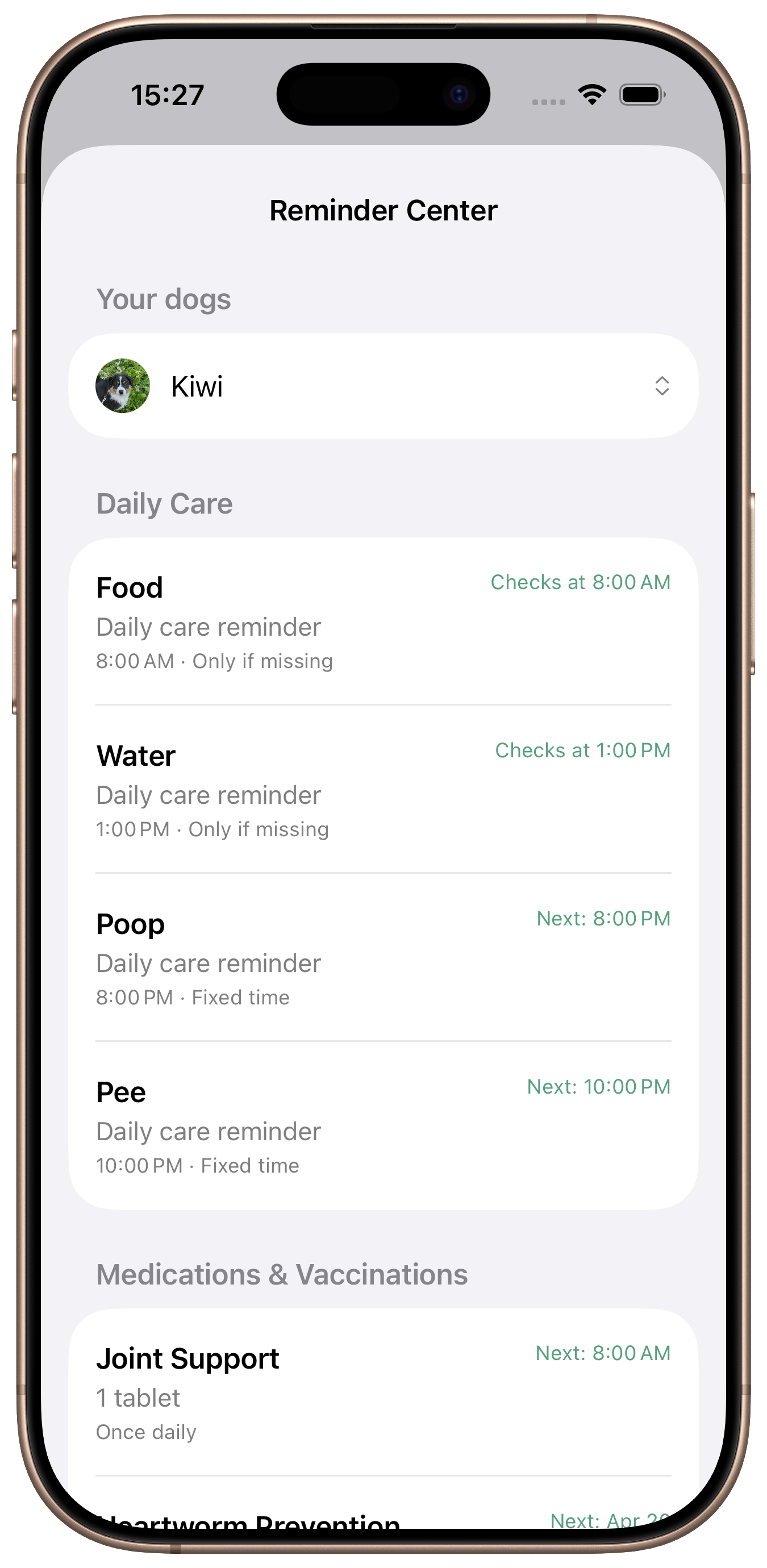 Dogtales reminder screenshot