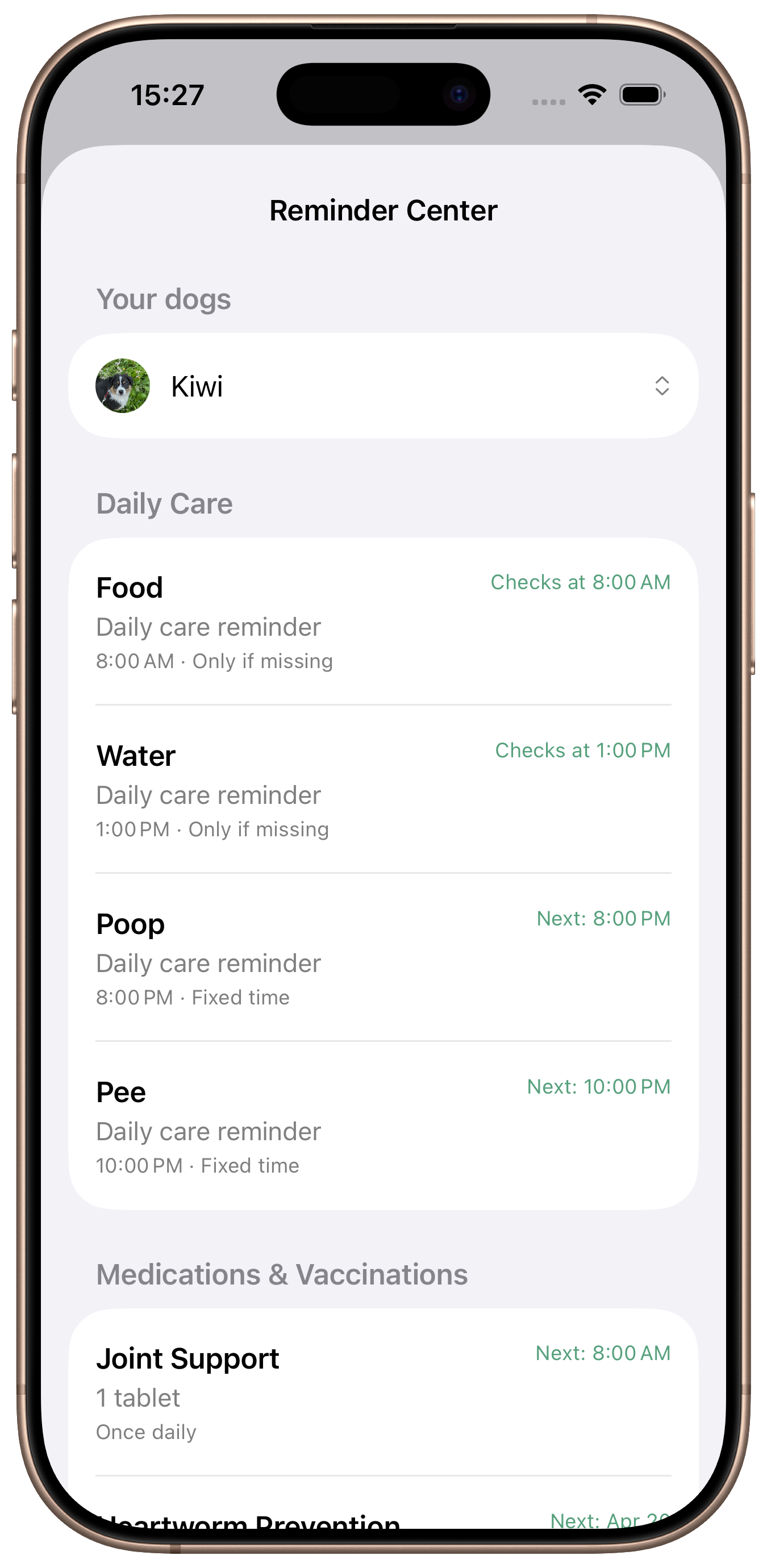 Dogtales reminder screenshot